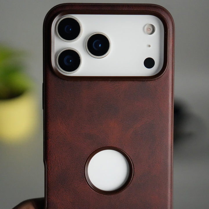 iPhone 17 Pro PU Leather Logo Cut Plain Case Premium Finish Cover