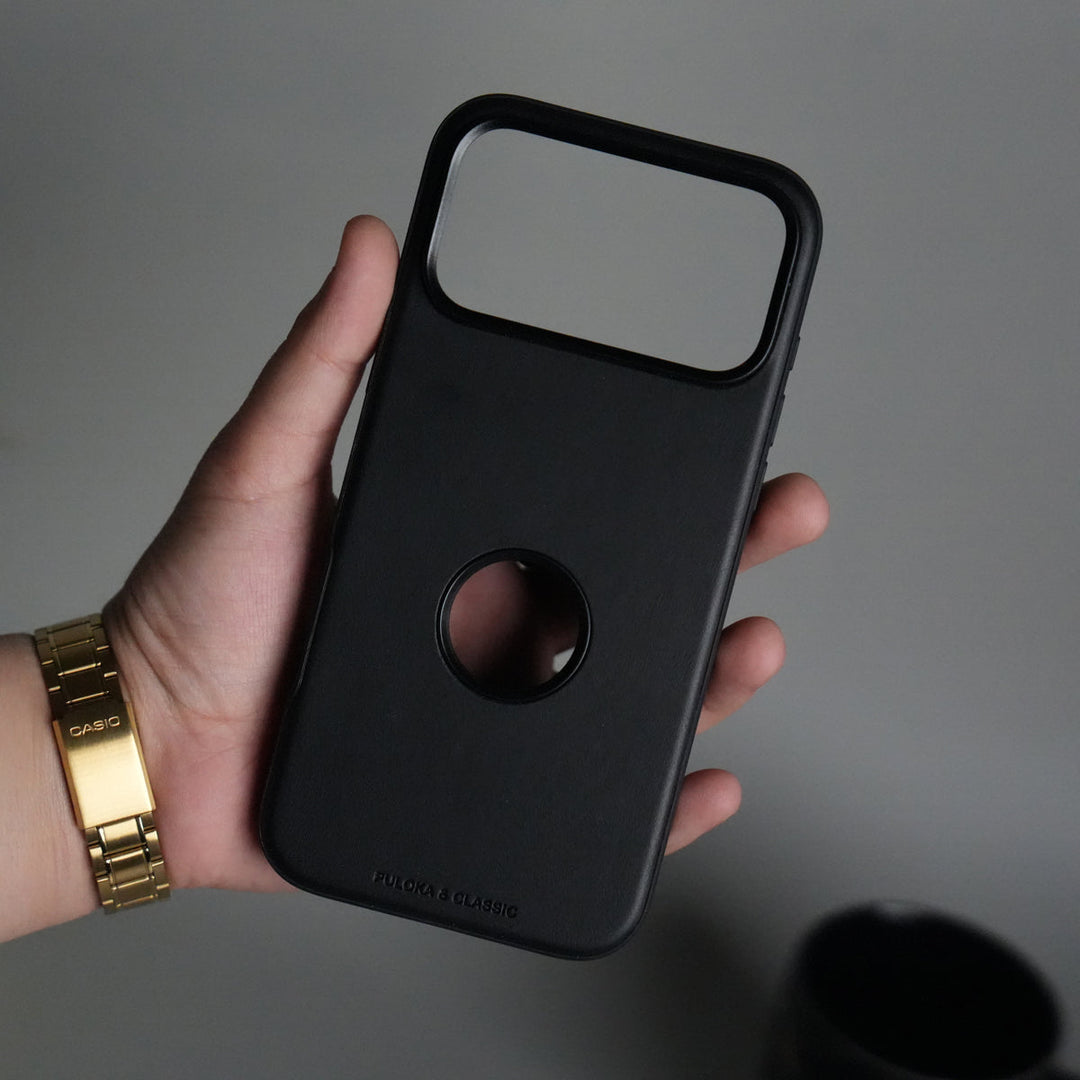 iPhone 17 Pro Max PU Leather Logo Cut Plain Case Premium Finish Cover