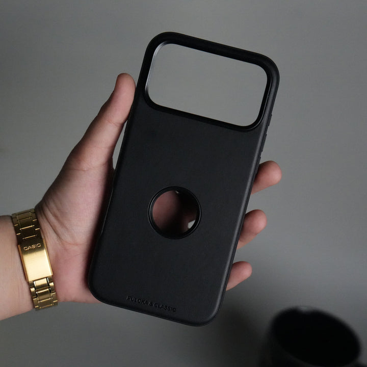 iPhone 17 Pro Max PU Leather Logo Cut Plain Case Premium Finish Cover