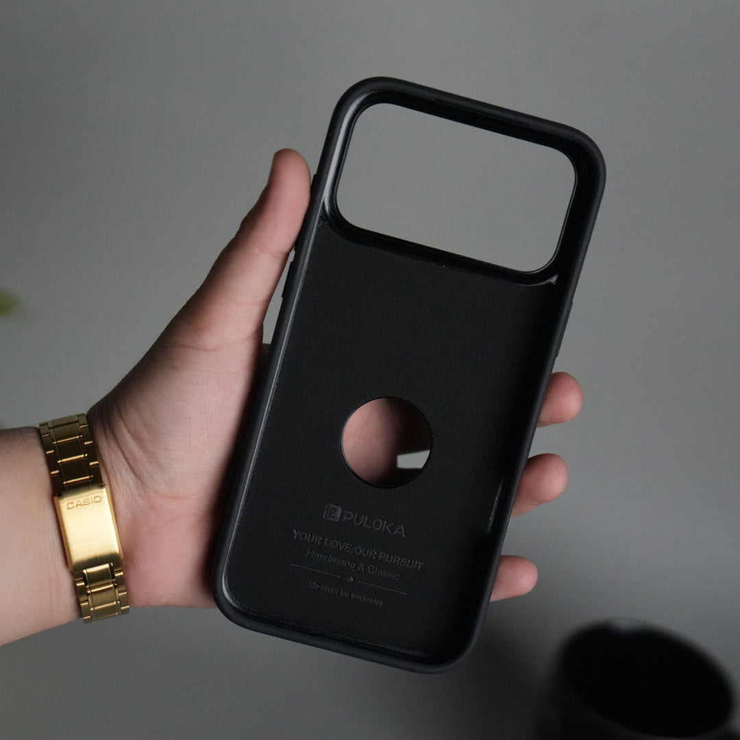 iPhone 17 Pro Max PU Leather Logo Cut Plain Case Premium Finish Cover