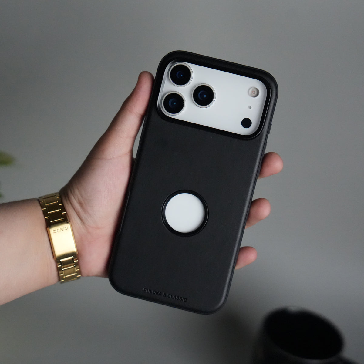 iPhone 17 Pro PU Leather Logo Cut Plain Case Premium Finish Cover