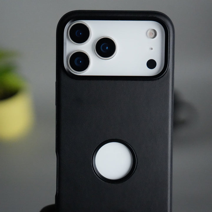 iPhone 17 Pro Max PU Leather Logo Cut Plain Case Premium Finish Cover