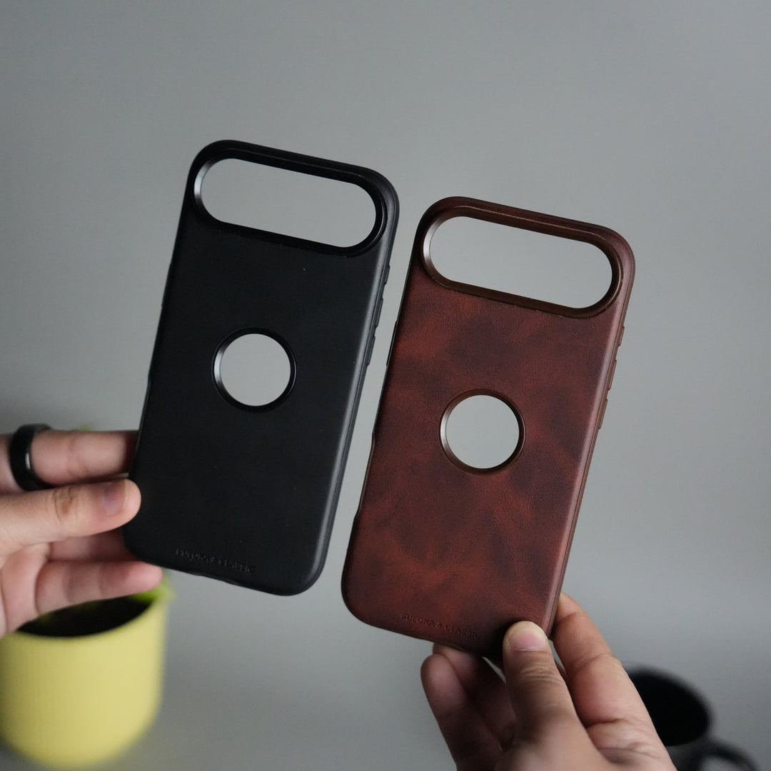 iPhone 17 Air PU Leather Logo Cut Plain Case Premium Finish Cover