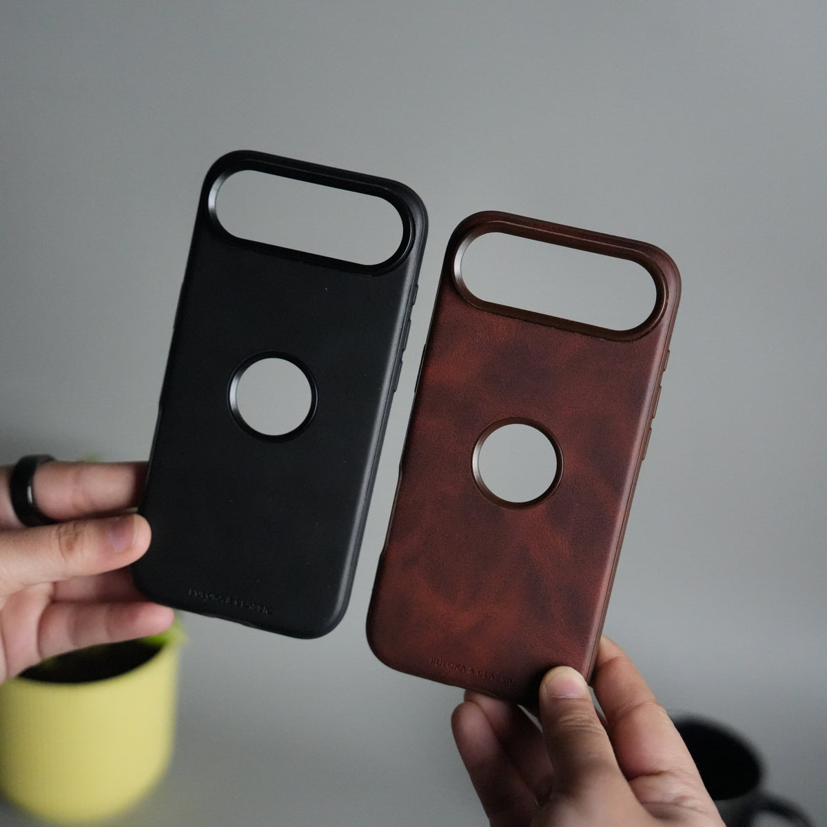 iPhone 17 Air PU Leather Logo Cut Plain Case Premium Finish Cover