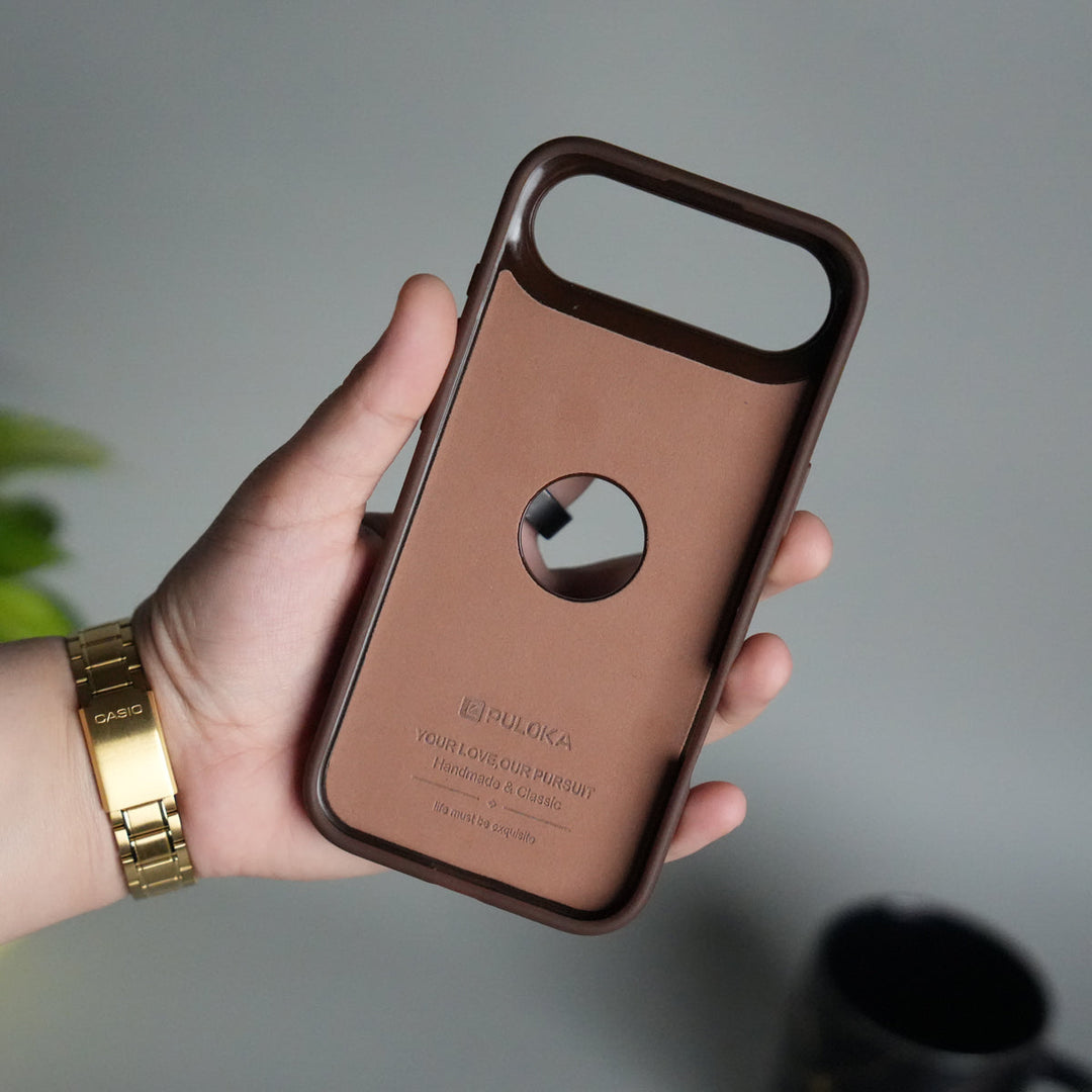 iPhone 17 Air PU Leather Logo Cut Plain Case Premium Finish Cover