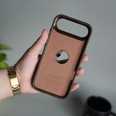 iPhone 17 Air PU Leather Logo Cut Plain Case Premium Finish Cover