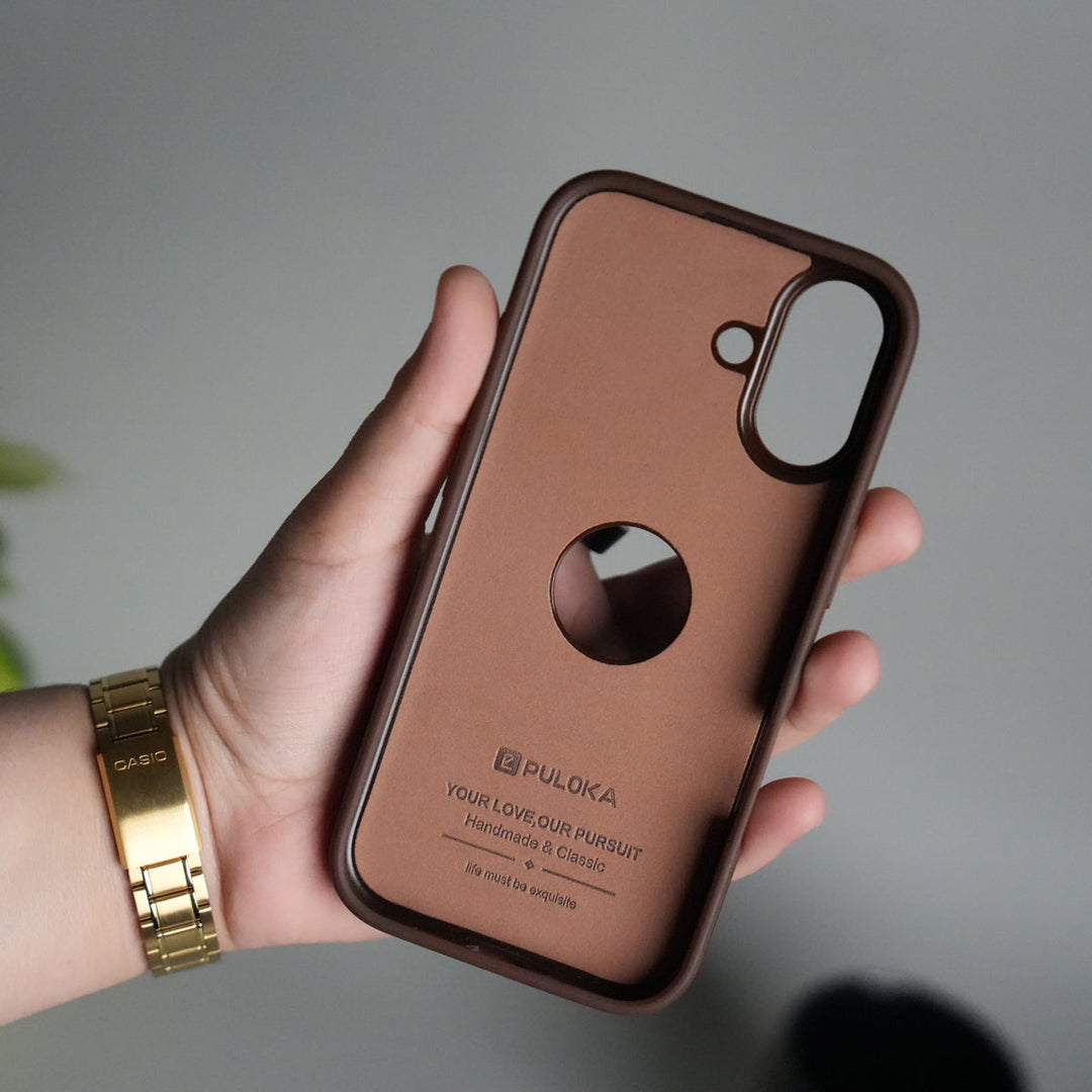 iPhone 17 PU Leather Logo Cut Plain Case Premium Finish Cover