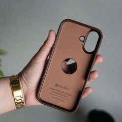 iPhone 17 PU Leather Logo Cut Plain Case Premium Finish Cover