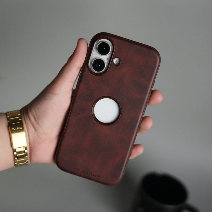 iPhone 17 PU Leather Logo Cut Plain Case Premium Finish Cover