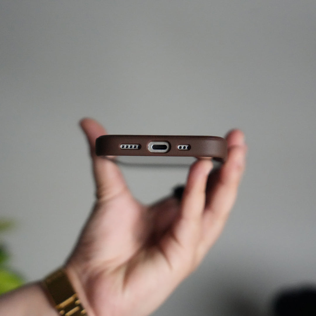 iPhone 17 PU Leather Logo Cut Plain Case Premium Finish Cover