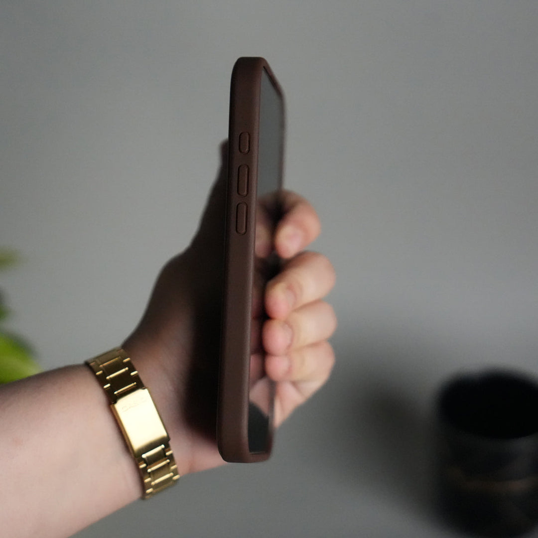 iPhone 17 PU Leather Logo Cut Plain Case Premium Finish Cover