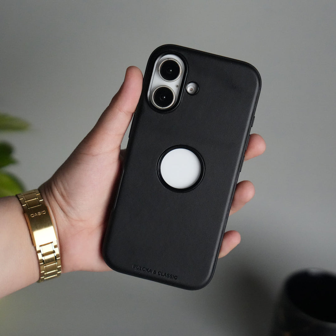 iPhone 17 PU Leather Logo Cut Plain Case Premium Finish Cover