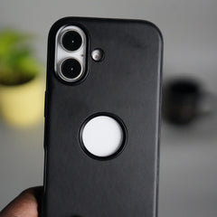 iPhone 17 PU Leather Logo Cut Plain Case Premium Finish Cover
