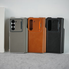 Samsung Galaxy Z Fold Series Premium Leather Textured Flip Case with Metal Kick Stand Cover