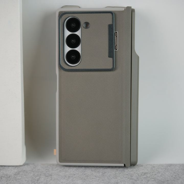 Samsung Galaxy Z Fold Series Premium Leather Textured Flip Case with Metal Kick Stand Cover