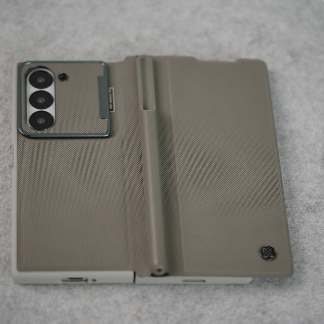 Samsung Galaxy Z Fold Series Premium Leather Textured Flip Case with Metal Kick Stand Cover