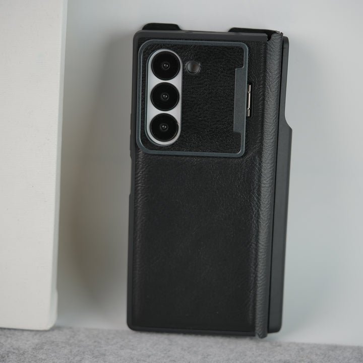 Samsung Galaxy Z Fold Series Premium Leather Textured Flip Case with Metal Kick Stand Cover