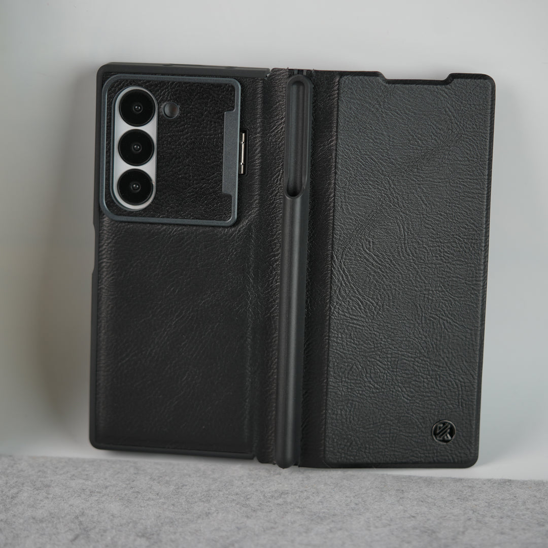 Samsung Galaxy Z Fold Series Premium Leather Textured Flip Case with Metal Kick Stand Cover