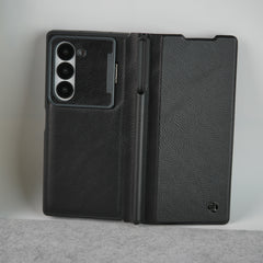 Samsung Galaxy Z Fold Series Premium Leather Textured Flip Case with Metal Kick Stand Cover