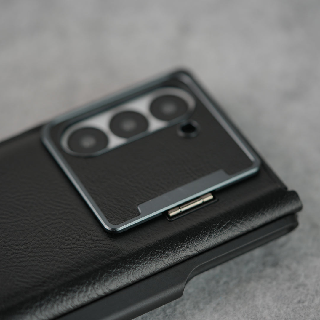 Samsung Galaxy Z Fold Series Premium Leather Textured Flip Case with Metal Kick Stand Cover
