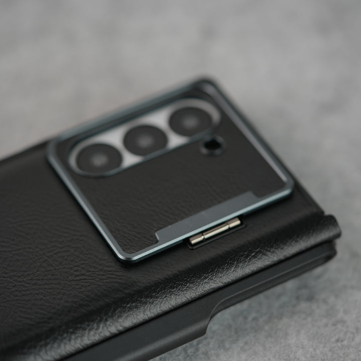 Samsung Galaxy Z Fold Series Premium Leather Textured Flip Case with Metal Kick Stand Cover
