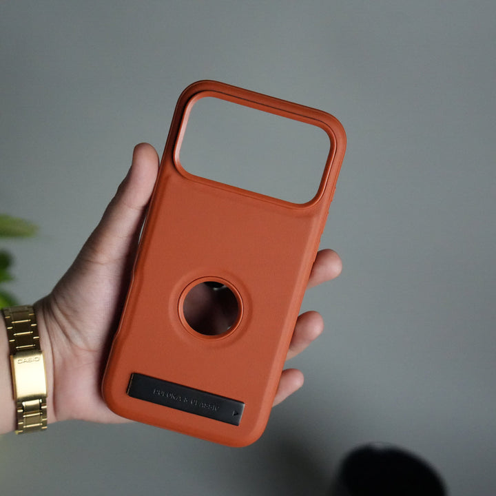 iPhone 17 Pro Max Full PU Leather Inbuilt Metal Stand Case Cover