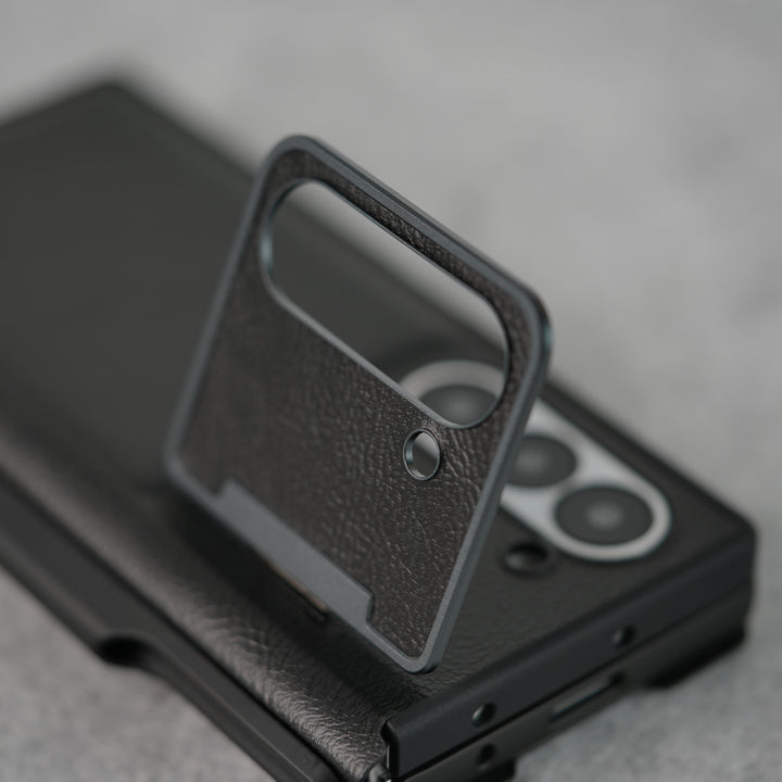 Samsung Galaxy Z Fold Series Premium Leather Textured Flip Case with Metal Kick Stand Cover