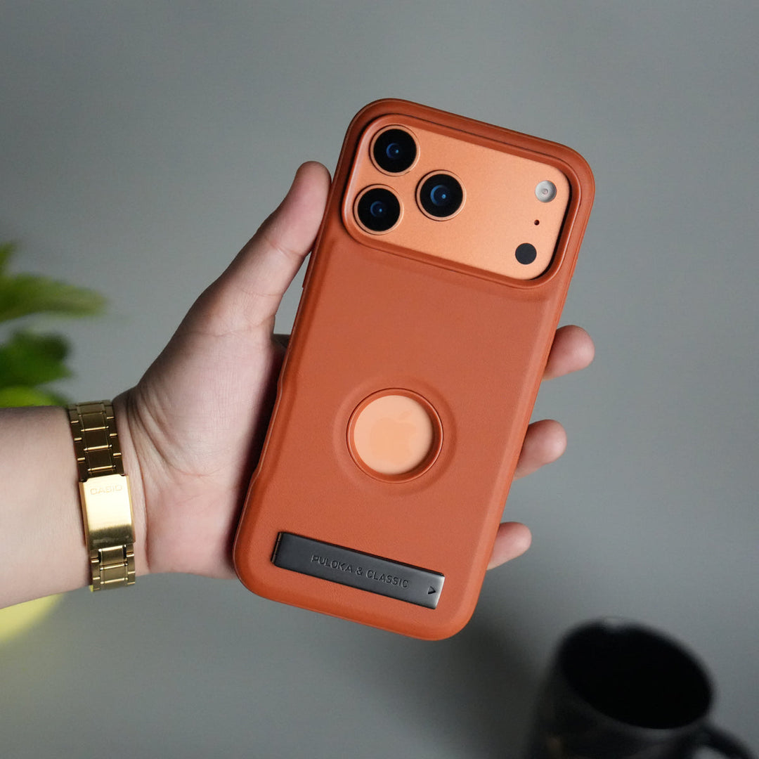 iPhone 17 Pro Max Full PU Leather Inbuilt Metal Stand Case Cover