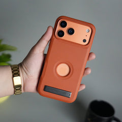 iPhone 17 Pro Full PU Leather Inbuilt Metal Stand Case Cover