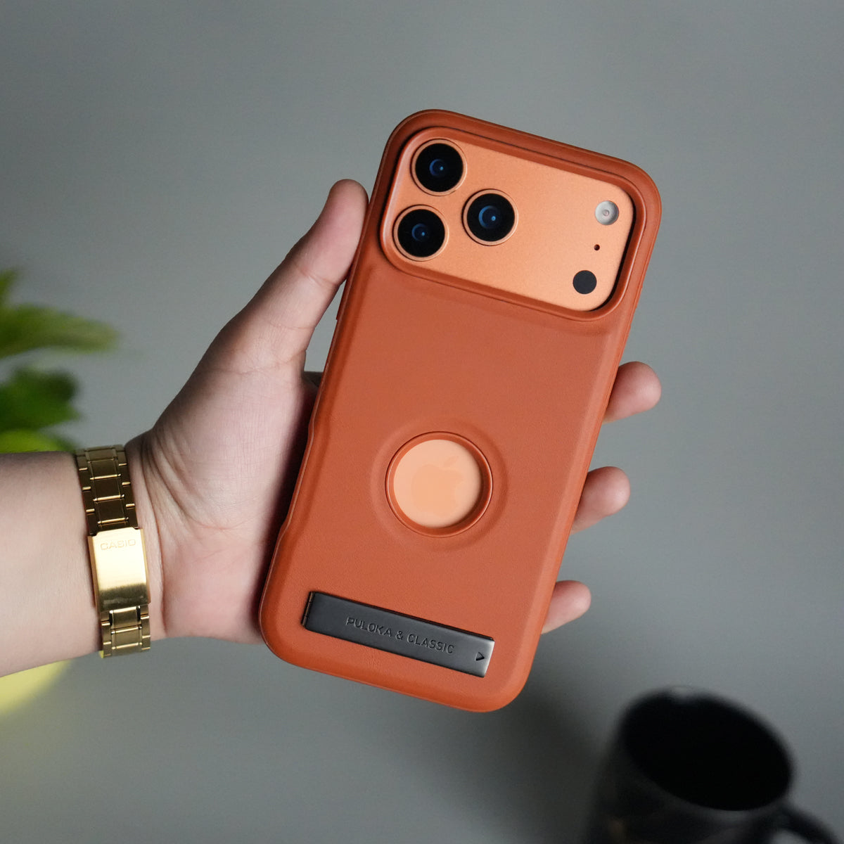 iPhone 17 Pro Full PU Leather Inbuilt Metal Stand Case Cover