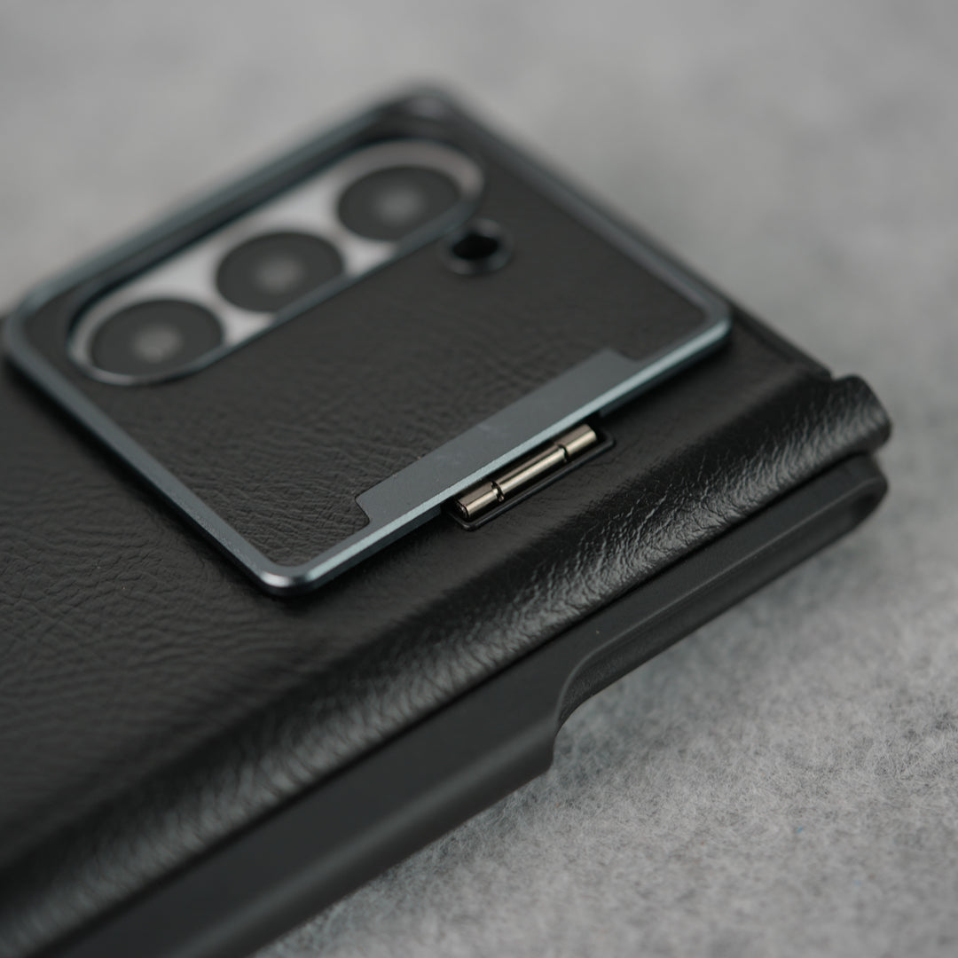 Samsung Galaxy Z Fold Series Premium Leather Textured Flip Case with Metal Kick Stand Cover