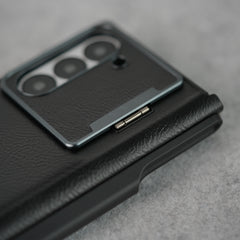Samsung Galaxy Z Fold Series Premium Leather Textured Flip Case with Metal Kick Stand Cover