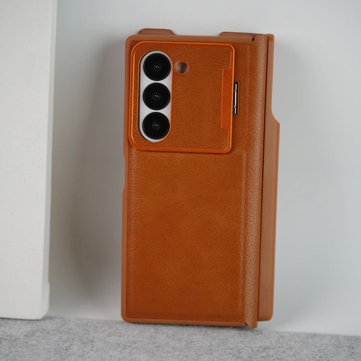 Samsung Galaxy Z Fold Series Premium Leather Textured Flip Case with Metal Kick Stand Cover