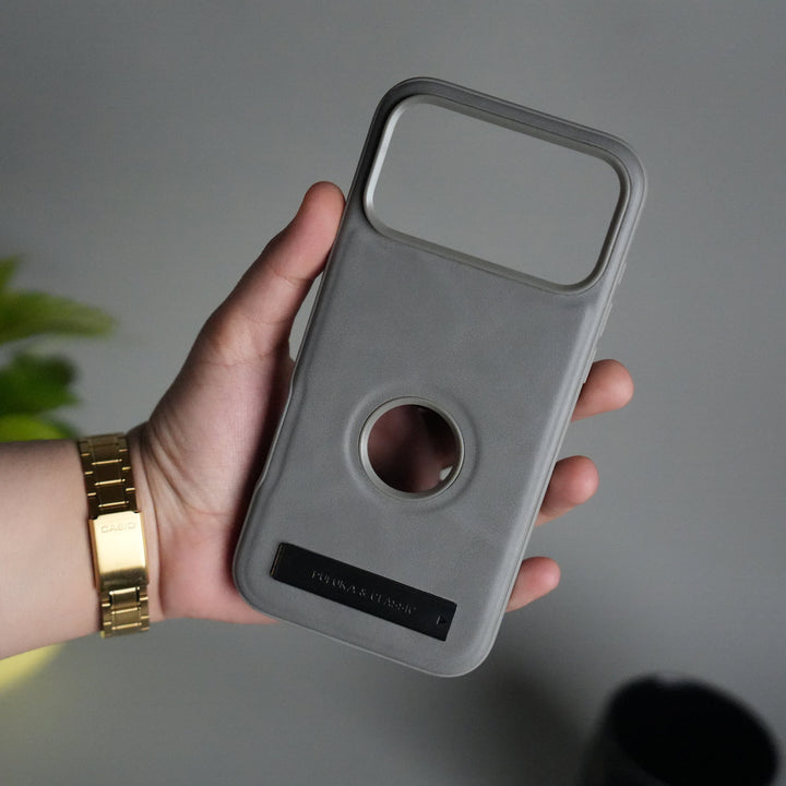 iPhone 17 Pro Full PU Leather Inbuilt Metal Stand Case Cover