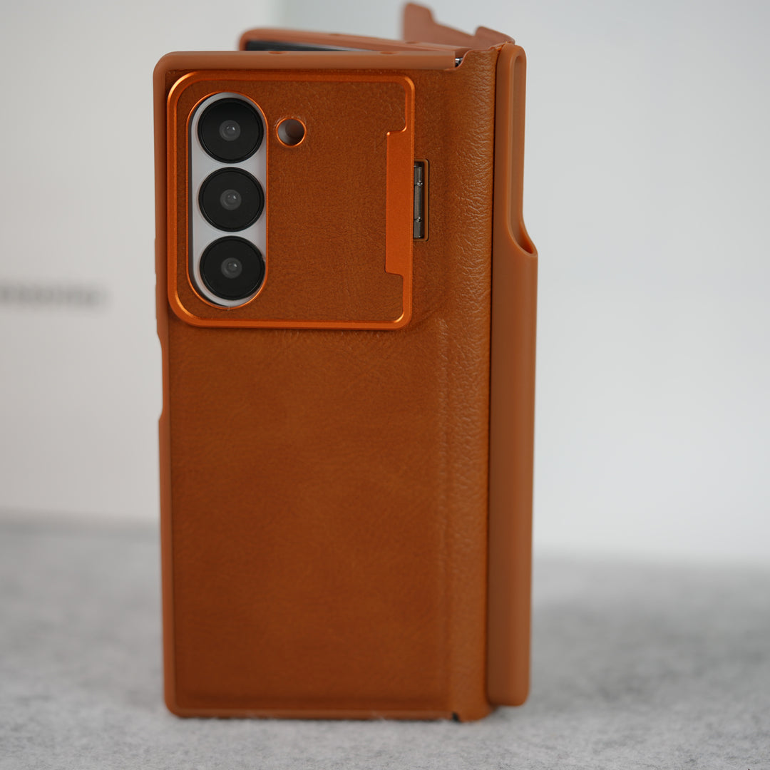 Samsung Galaxy Z Fold Series Premium Leather Textured Flip Case with Metal Kick Stand Cover