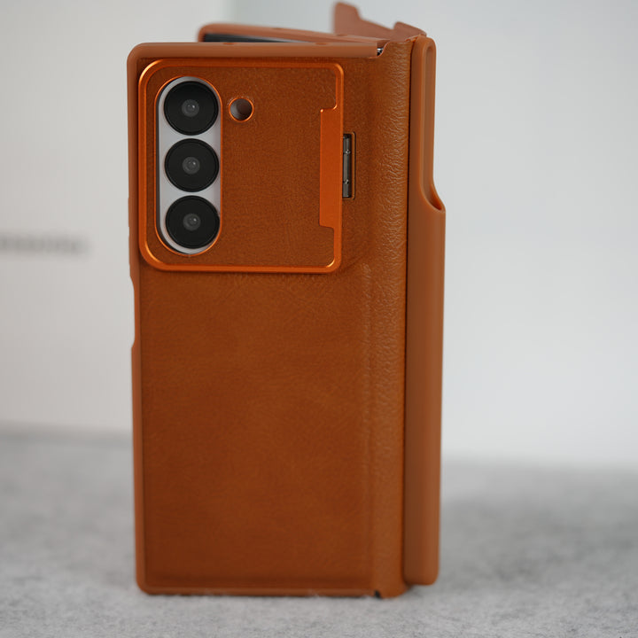 Samsung Galaxy Z Fold Series Premium Leather Textured Flip Case with Metal Kick Stand Cover