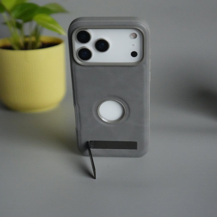 iPhone 17 Pro Max Full PU Leather Inbuilt Metal Stand Case Cover