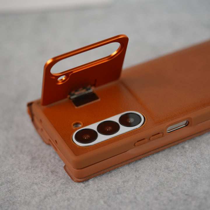 Samsung Galaxy Z Fold Series Premium Leather Textured Flip Case with Metal Kick Stand Cover