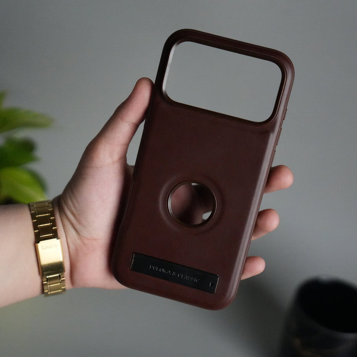 iPhone 17 Pro Max Full PU Leather Inbuilt Metal Stand Case Cover