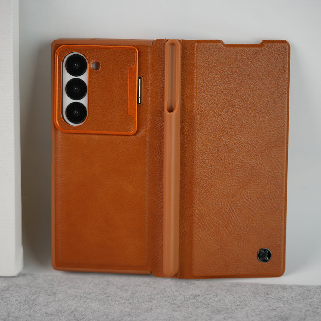 Samsung Galaxy Z Fold Series Premium Leather Textured Flip Case with Metal Kick Stand Cover