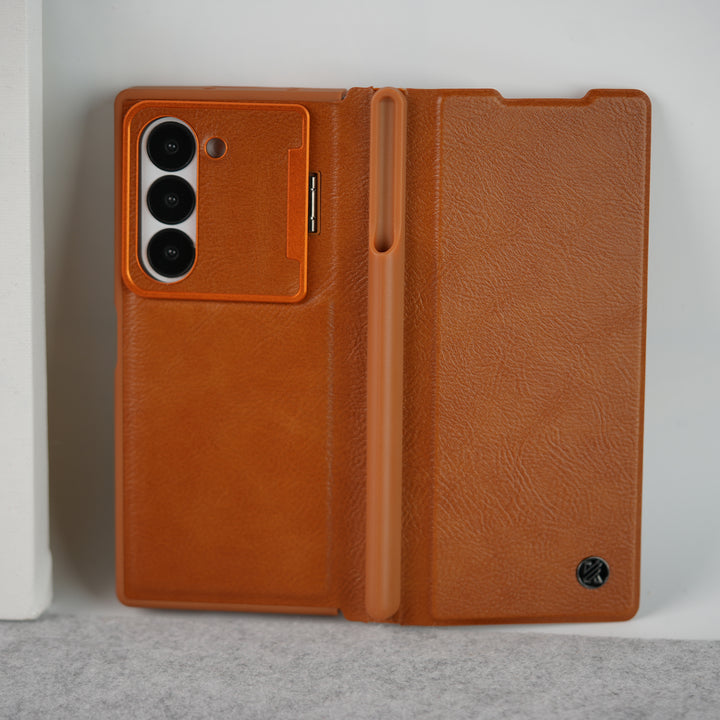 Samsung Galaxy Z Fold Series Premium Leather Textured Flip Case with Metal Kick Stand Cover