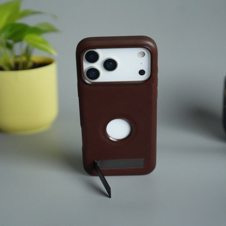 iPhone 17 Pro Max Full PU Leather Inbuilt Metal Stand Case Cover