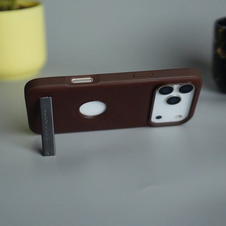 iPhone 17 Pro Max Full PU Leather Inbuilt Metal Stand Case Cover