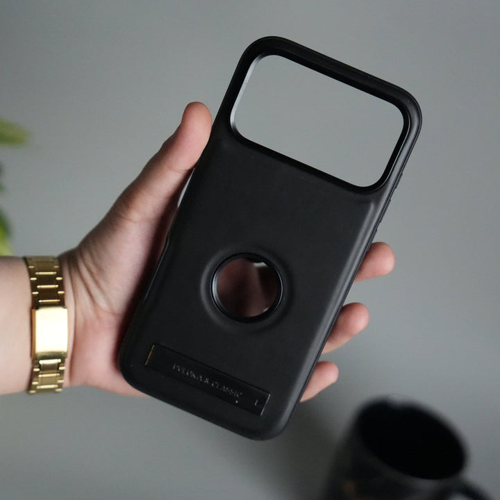 iPhone 17 Pro Max Full PU Leather Inbuilt Metal Stand Case Cover