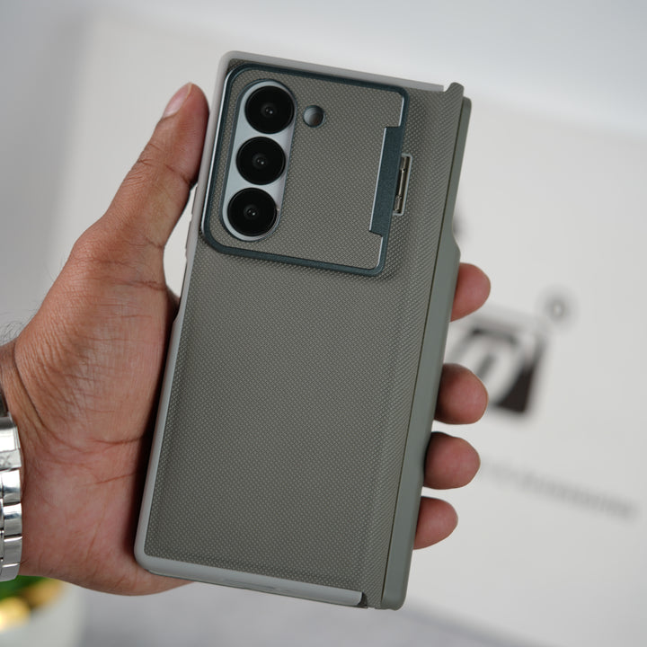 Samsung Galaxy Z Fold Series Premium Leather Textured Flip Case with Metal Kick Stand Cover