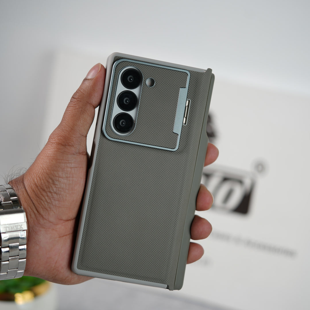 Samsung Galaxy Z Fold Series Premium Leather Textured Flip Case with Metal Kick Stand Cover