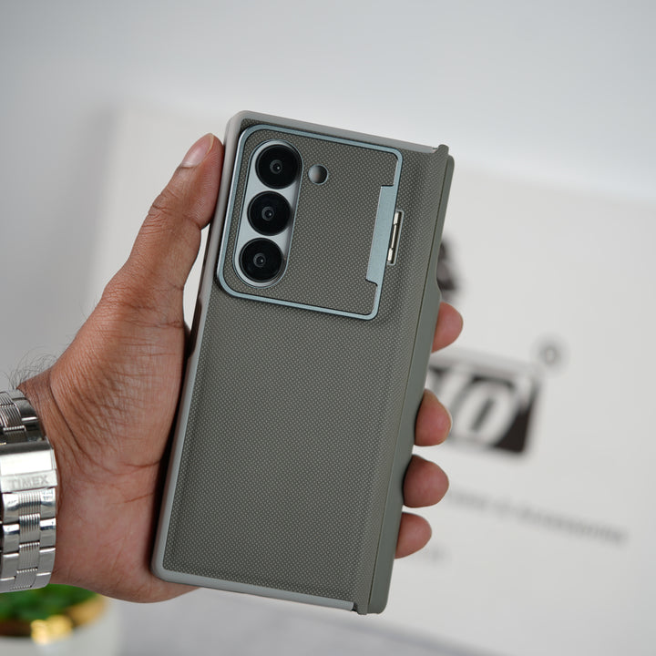 Samsung Galaxy Z Fold Series Premium Leather Textured Flip Case with Metal Kick Stand Cover