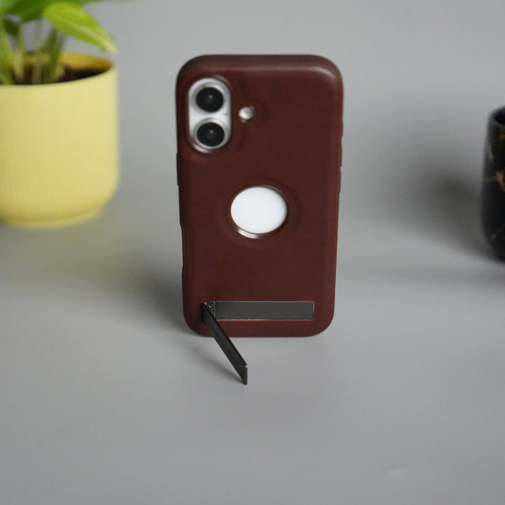 iPhone 17 Full PU Leather Inbuilt Metal Stand Case Cover