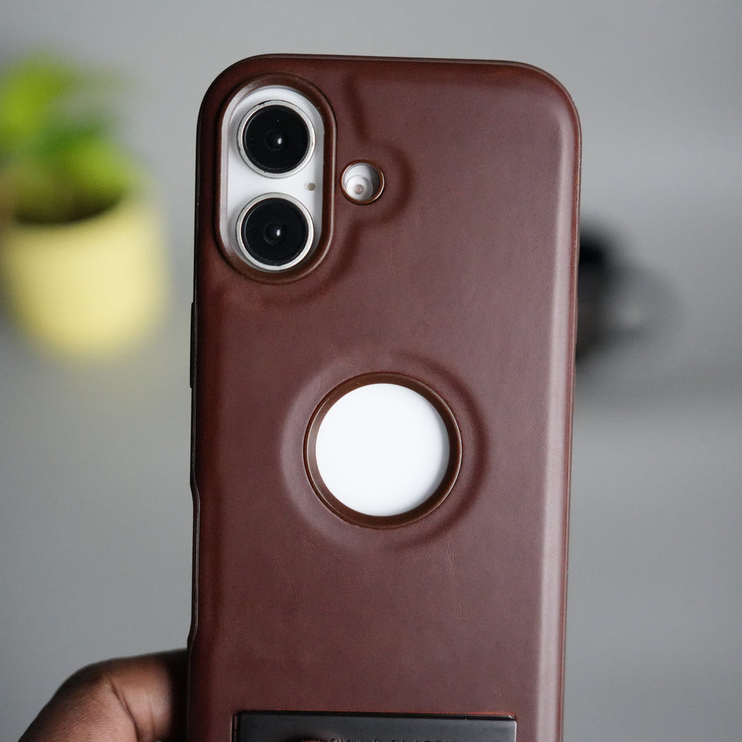 iPhone 17 Full PU Leather Inbuilt Metal Stand Case Cover