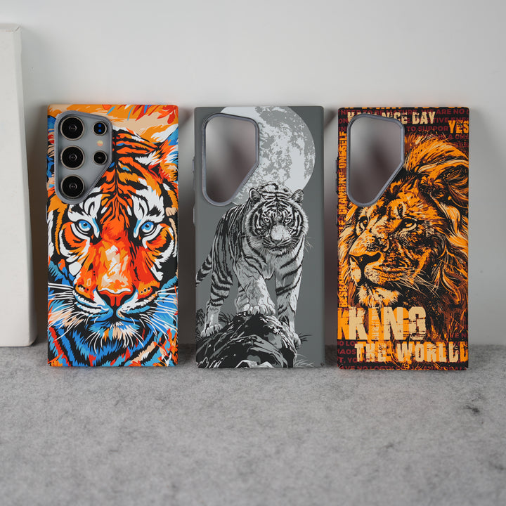 Samsung Galaxy Ultra Series Carbon Fiber Texture Tiger Lion Design Hard Pc MagSafe Case Cover